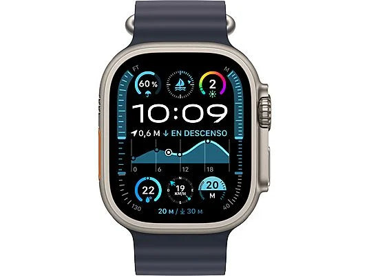 Apple Watch Ultra 2 (2024), GPS + Cellular, 49 mm, cassa in titanio naturale, gesto doppio tocco, cinturino Ocean blu navy