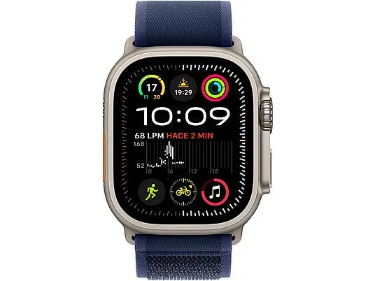 Apple Watch Ultra 2 (2024), GPS + Cellular, 49 mm, cassa in titanio naturale, gesto doppio tocco, cinturino Blue Trail Loop, taglia S/M