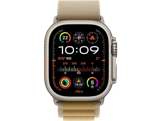 Apple Watch Ultra 2 (2024), GPS + Cellular, 49 mm, cassa in titanio naturale, gesto doppio tocco, cinturino Alpine Loop color marrone chiaro, taglia S