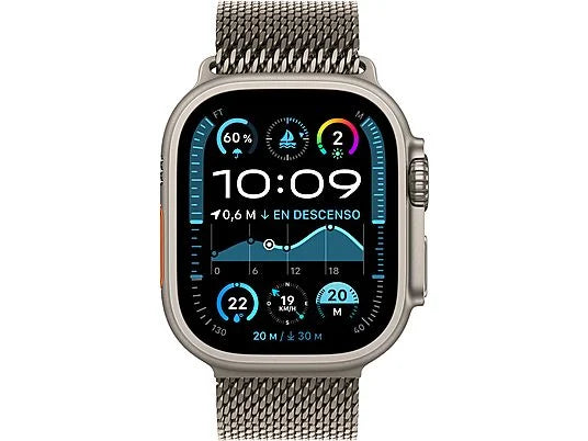 Apple Watch Ultra 2 (2024), GPS + Cellular, 49 mm, cassa in titanio naturale, gesto doppio tocco, cinturino in maglia milanese in titanio naturale, taglia S