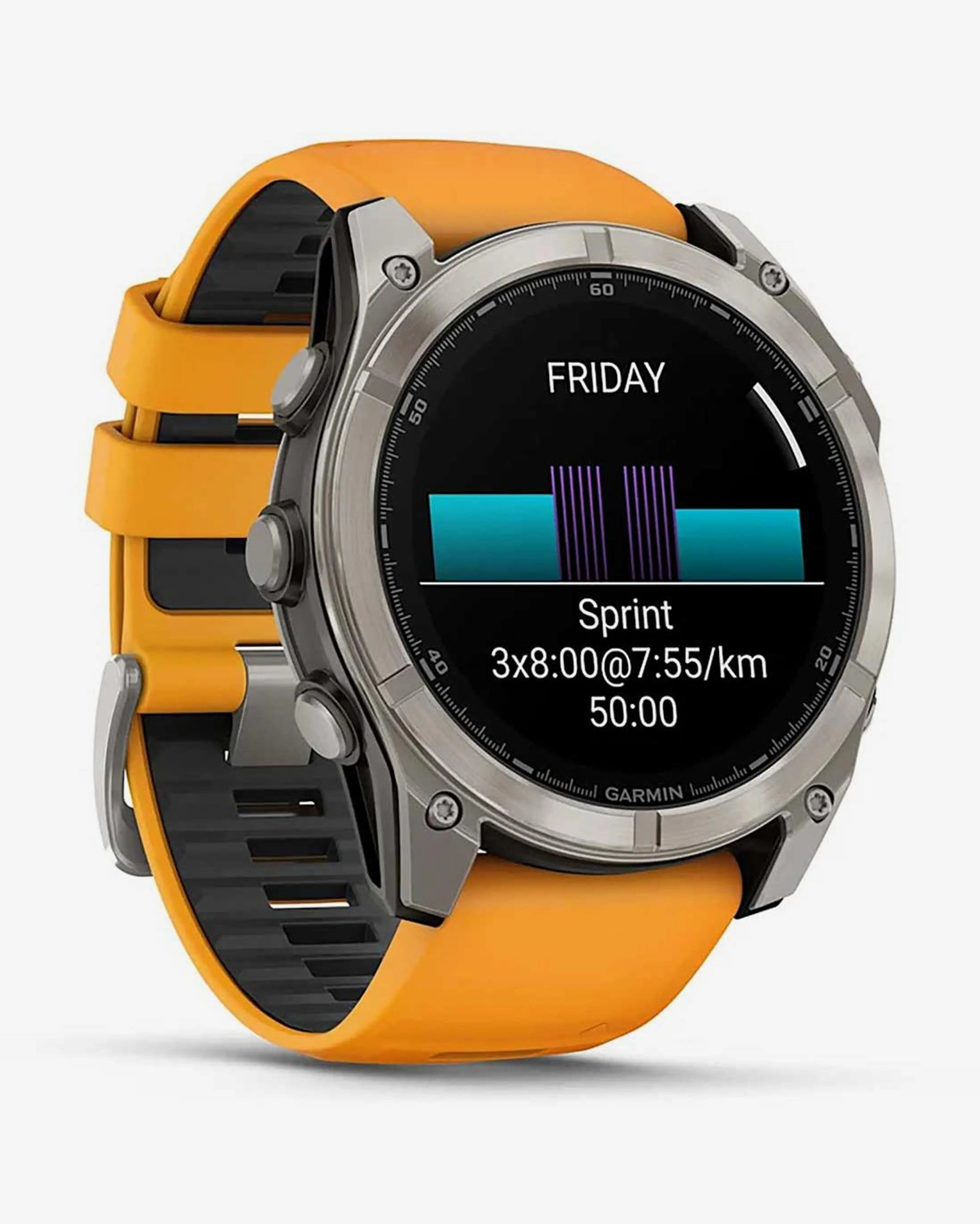 Garmin Fenix ​​​​8 AMOLED Sapphire 51mm Cinturino Titanio Argento Arancione